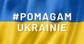 Flaga ukraińska z napisem Pomagam Ukrainie 