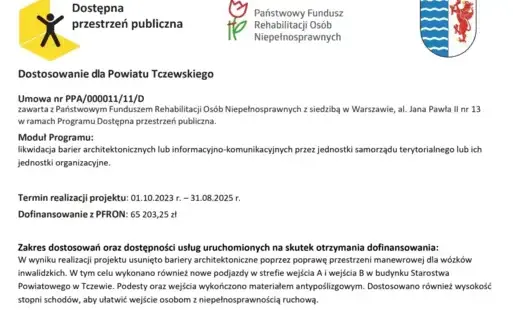 Powiat Tczewski zrealizował projekt dofinansowany z Państwowego Funduszu Rehabilitacji Osób Niepełnosprawnych (PFRON) w ramach programu „Dostępna przestrzeń publiczna”