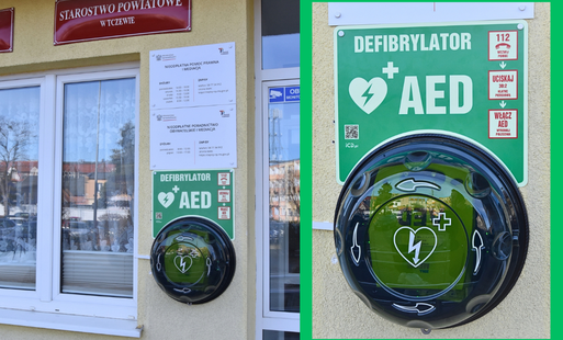 Zdjęcie do AED przy budynku Starostwa Powiatowego w Tczewie.