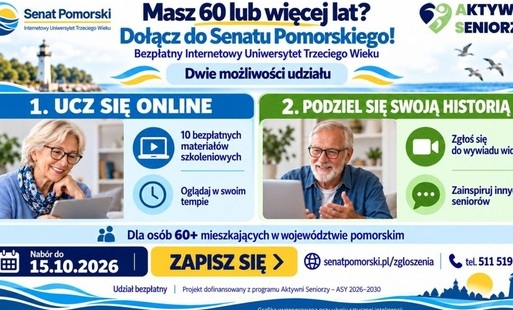 Zdjęcie do Senat Pomorski - internetowy Uniwersytet III Wieku zaprasza osoby 60+