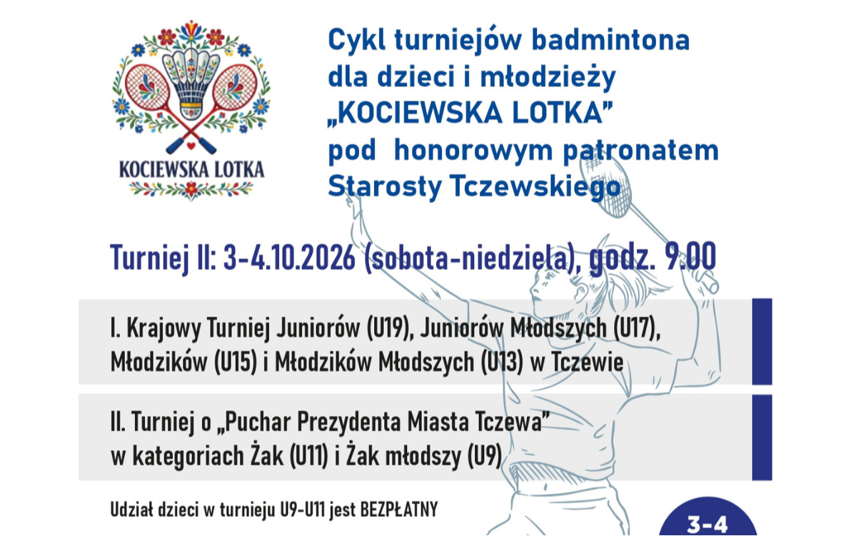 „Kociewska Lotka” – turniej badmintona dla dzieci i młodzieży
